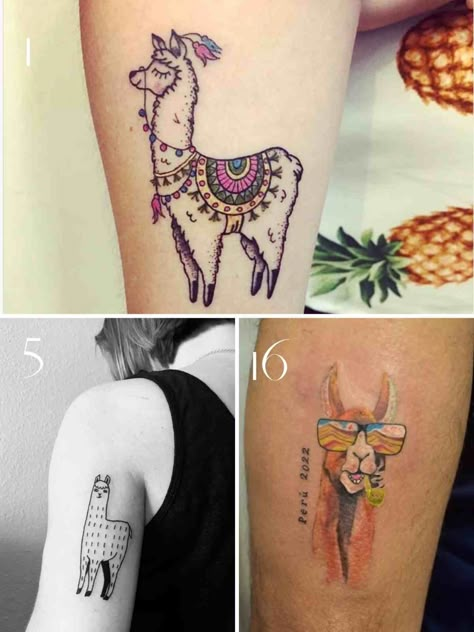 57 Llama Tattoo Cute Ideas - TattooGlee Llama Tattoo Small Cute, Cute Llama Tattoo, South America Tattoo, Peru Tattoo Ideas, Lama Tattoo, Alpaca Tattoo, Sloth Tattoos, Llama Tattoo, Peru Tattoo