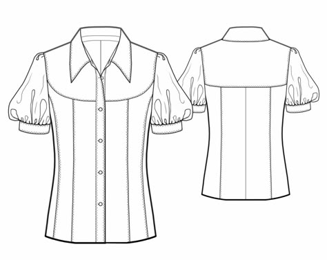 Blouse With Shaped Yoke - Sewing Pattern #5743. Made-to-measure sewing pattern from Lekala with free online download. Blouse Sewing Pattern Free, Pola Blus, Sewing Pattern Free, Blouse Sewing Pattern, Blouse Sewing, Dresses Patterns, Sewing Blouses, Flat Pattern, Flat Sketches