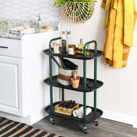 Ebern Designs Smolan Bar Cart | Wayfair Unique Bar Cart, Coffee At Work, Home Bar Setup, Wood Bar Cart, Modern Bar Cart, Metal Bar Cart, Green Bar, Seattle Homes, Globe Decor