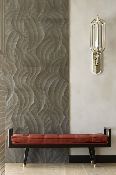 Marble Self Design, Abstract Wall Design Interiors, Ceiling Structure Design, Wall Patterns Texture, Hotel Feature Wall, Curved Wall Design, Stone Panelling, Marble Wall Design, Carved Stone Wall