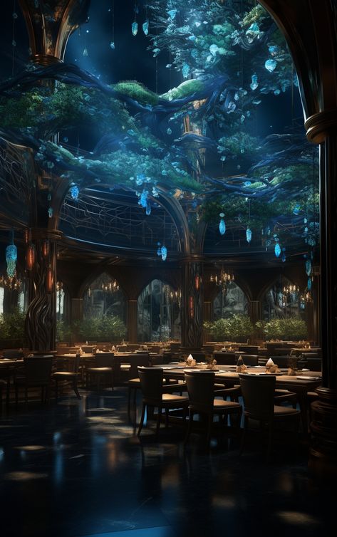 Modern Kitchen Black, Black And Wood Kitchen, Underwater Restaurant, Bohemian Interior Design, Fantasy Rooms, Classy Bedroom, Miniature Paintings, My Fantasy World, Fantasy Homes