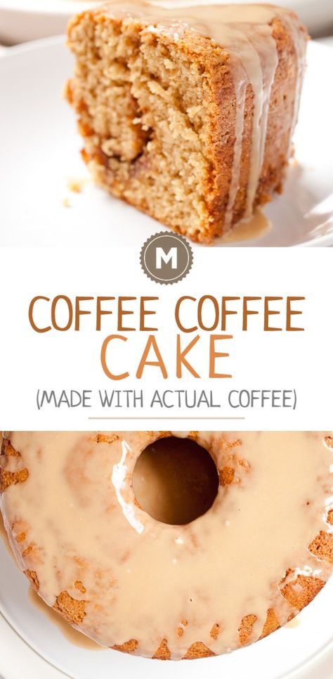 Coffee Coffee Cake: It has always been a bit confusing to me that most coffee cakes don't have coffee in them. This version not only is perfect with coffee, but is made with coffee for an extra flavor kick! Cake On A Plate, Coffee Ice, Coffee Cake Recipes, Coffee Dessert, Pound Cakes, Coffee Cakes, Bundt Cakes, Coffee Flavor, Food Cakes