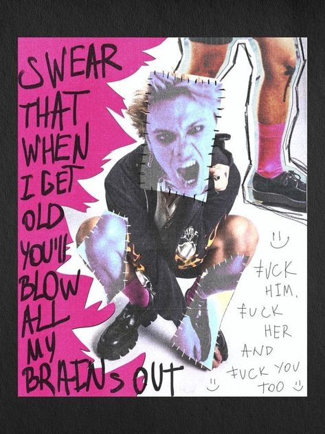 Someone Patting Head, Punk Collage Graphic Design, Punk Collage Art, Punk Website Design, Punk Color Palette, Punk Design Graphic, Rock Graphic Design, Punk Poster Design, Grunge Poster Design