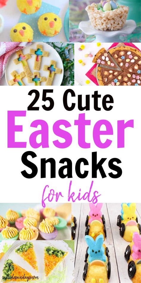 Cute Easter snacks for preschoolers! Tons of cute Easter ideas for school parties, Sunday school Easter events and family gatherings. If you are looking for cute Easter desserts and treats, this list is packed with great options including gluten-free, dairy-free and healthy Easter snacks for kids. Easter Ideas For School, Easter Snacks For Kids, Easter Snack Ideas, Cute Easter Ideas, Healthy Easter Snacks, Snacks For Preschoolers, Cookout Desserts, Cute Easter Desserts, Easter Snack