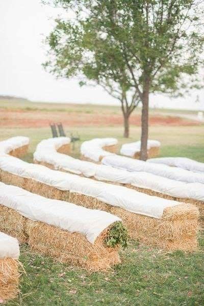 Hay Bale Seating, Affordable Wedding Decorations, Wedding Ceremony Seating, Country Wedding Ideas, Camo Wedding, Ceremony Seating, Hay Bales, בר מצווה, Outdoor Wedding Decorations