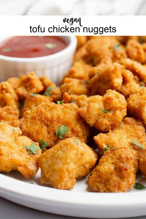 Popcorn Tofu Nuggets, Tofu Chicken Nuggets, Vegan Nuggets, Chicken Substitute, Vegan Chicken Nuggets, Tofu Nuggets, Chicken Main Dish Recipes, Vegan Meat Substitutes, Tofu Chicken