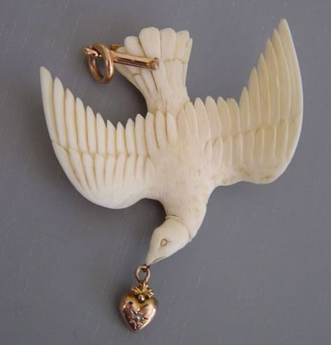 Victorian Memento Mori~ivory bird pendant. Memento Mori Jewelry Victorian, Memento Mori Victorian, Dove Pendant, Carved Pendant, Pendant Brooch, Bird Pendant, Bird Jewelry, Ancient Jewelry, Bone Carving