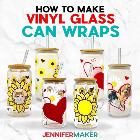 Make Vinyl Glass Can Wraps for DIY Cup Decorations! - Jennifer Maker Cricut Maker 3 Projects, Maker 3 Projects, Xmas Crafts Diy, Vinyl On Glass, Scrapbook Paper Storage, Craft Organization Diy, Scan N Cut Projects, Class Reunion Ideas, Jennifer Maker