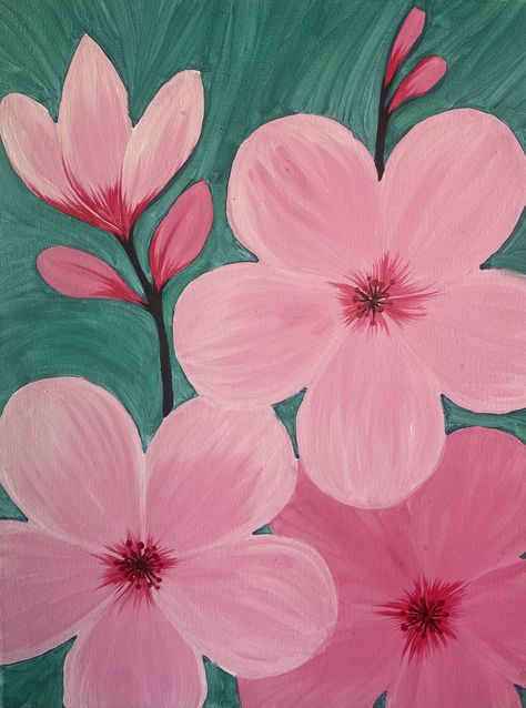 Flowers To Paint Easy, Pink Flower Painting, Painting Of Flowers, Paintings Of Flowers, Paint Inspo, Art Doodles, Doodle Art, Flower Power, Flower Painting