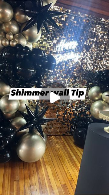 Soirée by Sorangel on Instagram: "Don’t leave your shimmer wall see through! ❌❌❌ I made that mistake in the past and regretted it! I really does take away from the elegance of our art piece. 👩🏻‍🎨 For this install I made sure to bring a curtain and place it behind my shimmer wall using safety pins! HUGE diference! Highly recommend taking this extra step!  . . . #protips #advice #eventplannerlife #shimmerwalls #partydecor #balloongarlandbackdrop #gold #40thbirthday" Foil Curtain Backdrop Ideas, Black Shimmer Wall, Sequence Backdrop, Gold Shimmer Wall, Foil Curtain, Shimmer Wall, Curtain Backdrops, Backdrop Ideas, Safety Pins