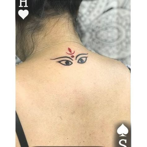 Durga Maa Eyes Tattoo done by Ambica Sudhir | @catwomaneeya | at Hearts and Spades Tattoo and Piercing Studio | Navi Mumbai, India | 2019 #durgamaatattoo #goddesstattoo #backtattoo Durga Maa Eyes, Durga Maa Tattoo, Kali Maa Tattoo, Back Side Tattoo, Kali Amman, God Kali, Maa Tattoo Designs, Navratri Look, Spades Tattoo