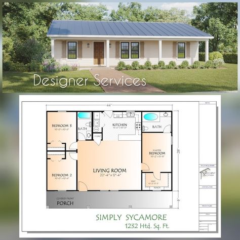 Buy Sycamore House Plan 1232 Square Feet Online in India - Etsy Simple Roof Line House Plans, Custom Floor Plans, House Plans 3 Bedroom, Small House Floor Plans, Texas House, Sink Kitchen, Barndominium Floor Plans, Corner Sink, Simple House Plans