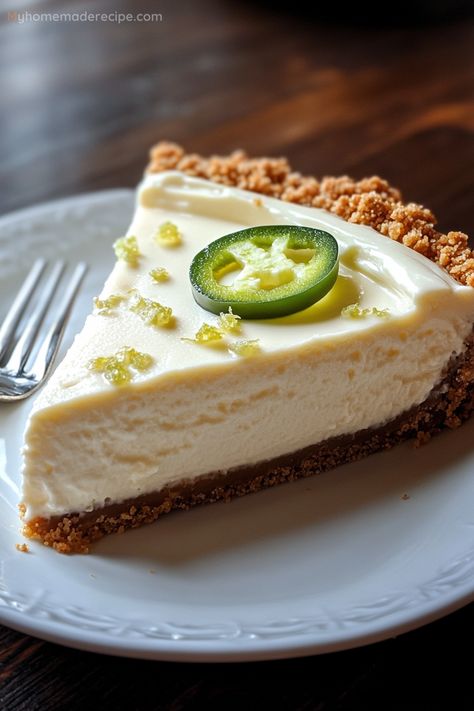 Jalapeño Lime Cheesecake blends sweet, creamy, and spicy flavors for a unique twist on a classic dessert, perfect for adventurous palates. Jalapeno Lime Cheesecake, Pumpkin Pie Filling Recipe, Cream Cheese And Pumpkin, Jelly Cheesecake, Keto Pies, Creamy Pumpkin Pie, Mint Cheesecake, Cream Cheese Pie, Cake Recipe Easy