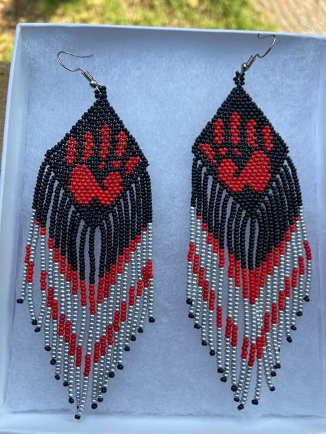 Mmiw Beaded Earrings, Mmiw Beadwork, Beaded Earrings Native Beadwork Halloween, Mmiw Earrings, Beaded Earrings Native Red, Cherokee Beaded Earrings, Inuit Beaded Earrings, Brick Stitch Pattern Earring, Dress Earrings