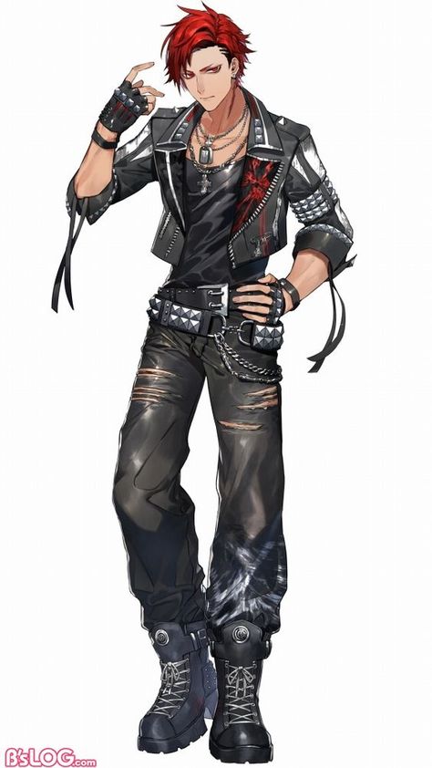 Punk Anime Guy, Black Star Theater Starless, Blackstar Theater Starless, Punk Character Design, Punk Guy, Rock Star Outfit, Animated Man, Cool Anime Guys, Character Design Male