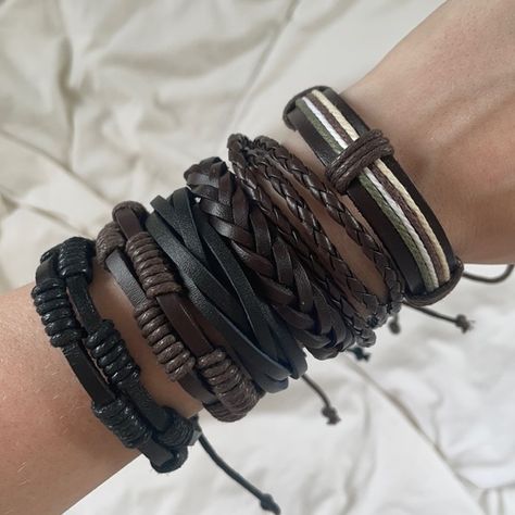 SIX Leather Bracelets Leather Bracelets Aesthetic, Male Bracelets Aesthetic, Grunge Mens Jewelry, Men Bracelets Aesthetic, Grunge Bracelets Aesthetic, Masc Bracelets, Grunge Jewelry Bracelets, Bracelet Aesthetic Men, Male Accessories Aesthetic