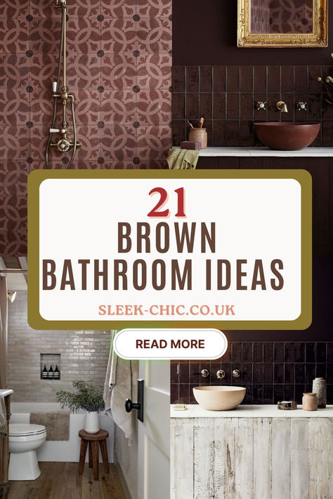 21 brown bathroom ideas Brown Tile Master Bath, Tan Brown Bathroom Ideas, Sage And Brown Bathroom, Bathroom Ideas Brown Cabinets, Brown Tile Bathroom Ideas Color Palettes, Brown Bathroom Tiles, Chocolate Brown Bathroom, Brown Bathroom Tile Ideas, Bathroom With Brown Tile