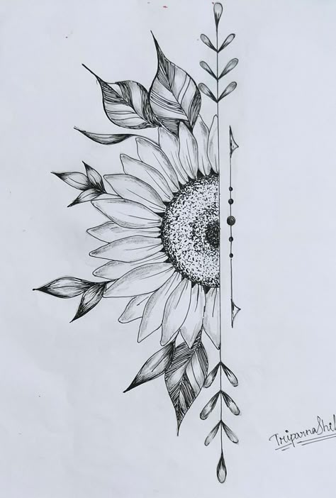 Boho tattoo Sunflower Tattoo Stencil, Boho Tattoos, Sunflower Drawing, Western Tattoos, Tattoo Zeichnungen, Sunflower Tattoos, Tattoo Stencil Outline, Tattoo Design Book, Arabic Tattoo