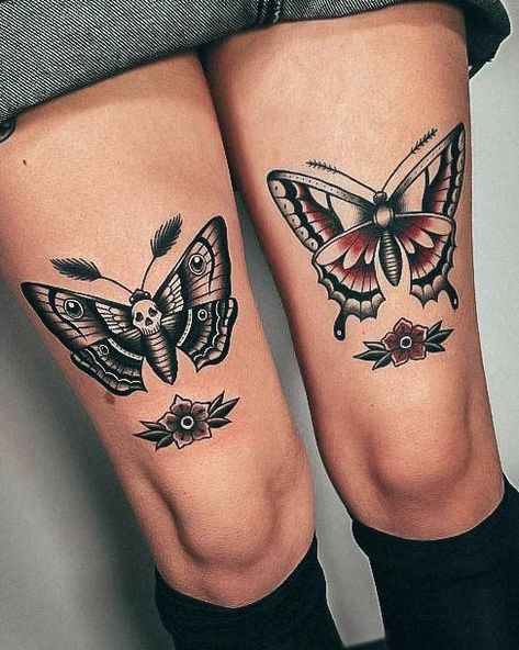 Butterfly Moth Tattoo, Traditional Thigh Tattoo, Symbolism Tattoo, Butterfly Leg Tattoos, Traditional Moth Tattoo, Skull Butterfly Tattoo, Butterfly Thigh Tattoo, Traditional Butterfly Tattoo, Butterfly Legs