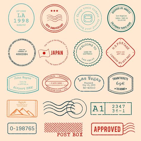 Vector of various stamp design | free image by rawpixel.com Logo Voyage, Badges Ideas, Travel Stamp, Coffee Shop Logo, Passport Stamps, Motivation Poster, Retro Logos, Awesome Designs, Travel Logo