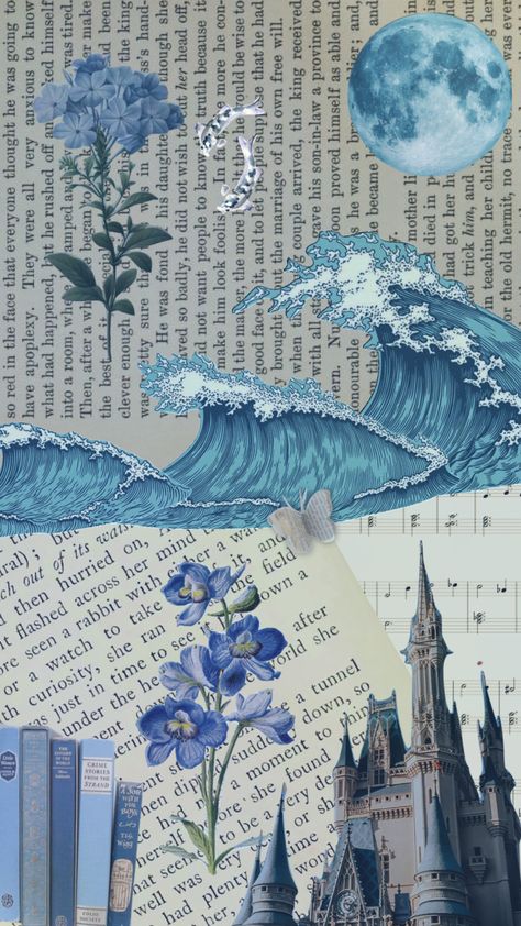 Aesthetic Wallpaper Journal, Collage Blue Aesthetic, Light Color Wallpaper, Print Wallpaper Aesthetic, Activities To Do Alone, Blue Aesthetic Vintage, Small Print Wallpaper, Things To Do By Yourself, Blue Scrapbook