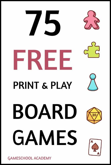 75 Totally FREE Board Games to Print & Play • Gameschool Academy Adding Games, Games To Print, Free Board Games, Board Game Template, Games To Play With Kids, Printable Board Games, Free Printable Games, English Games, Reading Games