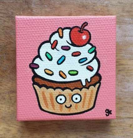 Cupcake Painting, Food Paintings, Cupcake Drawing, Drawing Abstract, Small Canvas Paintings, Painting Canvases, Simple Canvas Paintings, Cute Canvas Paintings, Easy Canvas Art