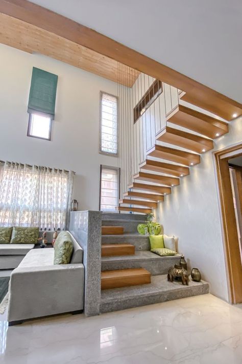 (paid link) Small adjustments, significant transformation: Elevate your living room design with our inventive solutions. Stair Design Architecture, Staircase Interior Design, Staircase Design Modern, Stairs Design Interior, Stairway Design, Indian Home Design, Stairs Design Modern, Stair Case, Architect Design House