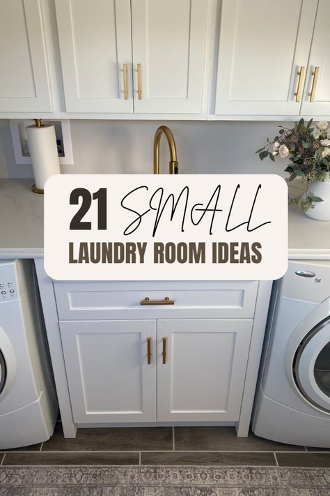 HEY EVERYONE! WE ARE SO EXCITED TO SHARE 21 CUTE SMALL LAUNDRY ROOM ORGANIZATION IDEAS ON A BUDGET FOR YOU ALL! WE RECENTLY RENOVATED OUR SMALL LAUNDRY ROOM AND FOUND SO MANY WAYS TO SAVE SPACE BY CHANGING THE LAYOUT OF OUR WASHING MACHINES OR SIMPLY USING SLIM ORGANIZATION CADDIES. THIS POST IS PERFECT FOR ALL THINGS ORGANIZATION AND DECOR. #MODERN #FARMHOUSE #SHELVES #WITHSINK #TOPLOADERS #BUDGET #STACKABLE Cute Small Laundry Room, Laundry Room Ideas With Sink, Laundry Room Budget, Top Organization Ideas, Laundry Room Ideas Modern, Laundry Room On A Budget, Farmhouse Organization, Compact Laundry Room, Washer Dryer Laundry Room