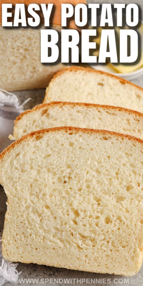 It is a happy thing that this potato bread recipe makes two loaves of bread. It is hard to resist golden and warm homemade bread from the oven, and this bread is no exception. The addition of mashed potatoes makes this bread so rich and flavorful. #potatobread #mashedpotatobread #easypotatobread #spendwithpennies Basic White Bread Recipe, White Sandwich Bread, Homemade White Bread, White Bread Recipe, Homemade Bread Recipes Easy, Sandwich Bread Recipes, Homemade Bread Easy, Artisan Bread Recipes, Yeast Bread Recipes