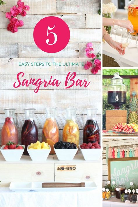 Set up a Sangria Bar with tips and tricks and lots of ideas! Sangria Party, Sangria Bar, Backyard Bridal Showers, Backyard Bbq Party, Fiesta Bridal Shower, Food Bars, Sangria Recipes, Party Bars, Wedding Shower Ideas