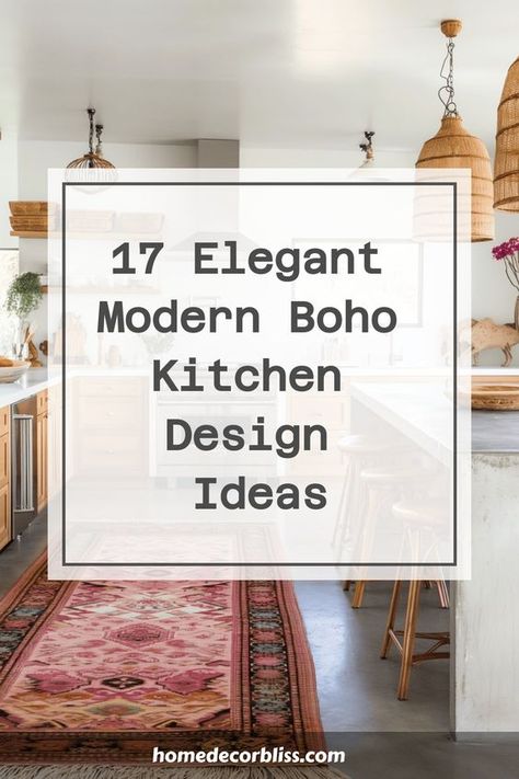 Explore these 17 elegant modern boho kitchen design ideas that bring a perfect blend of minimalist aesthetics and earthy textures. Discover how to incorporate touches of bohemian style into your kitchen for a chic and inviting space. From natural materials to warm tones, get inspired to create a stylish modern boho kitchen that fits your taste and personality. Whether you're looking for small decor accents or a complete makeover, these ideas will help you achieve the bohemian look you desire in Minimal Boho Kitchen, Boho Style Kitchen Decor, Boho Kitchen Ideas Bohemian Style, Modern Boho Kitchen Decor, Bohemian Kitchen Ideas, Modern Bohemian Kitchen, Boho Kitchen Design, Boho Modern Kitchen, Modern Mediterranean Interior Design