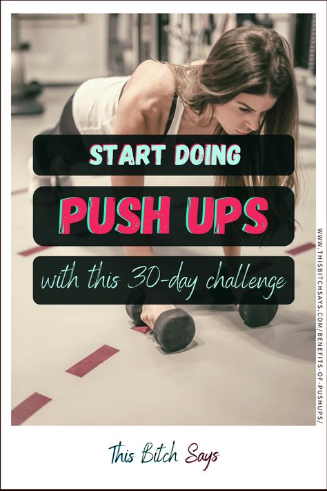 Push Ups are one of the best exercises you could be doing. Learn about the muscles that pushups work, and 6 amazing benefits of doing Push Ups. Then, learn how to do pushups, including a progression if you can't do one right now. Plus get a bonus 30-Day Push Up Challenge! If you haven't been doing push ups already, it's time to start! Women Push Up Challenge, Pushup Workout Routine, Modified Push Up For Beginners, Push Up Challenge 30 Day Beginners Women, Learning Push Ups, How To Do A Push Up For Beginners, Push Up Program, Push Up Progression, How To Do Pushups