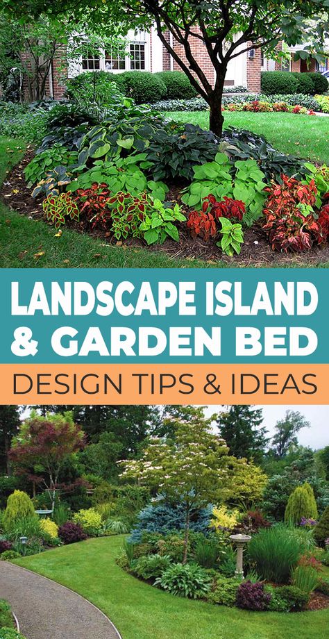 Here are some great landscape island ideas and some tips on how to design an island garden bed for your front or back yard! Front Yard Landscaping Island, Landscape Island Ideas, Island Garden Bed, Garden Bed Design, Landscape Island, Island Garden, Front Yard Garden Design, Backyard Paradise, Farmhouse Garden