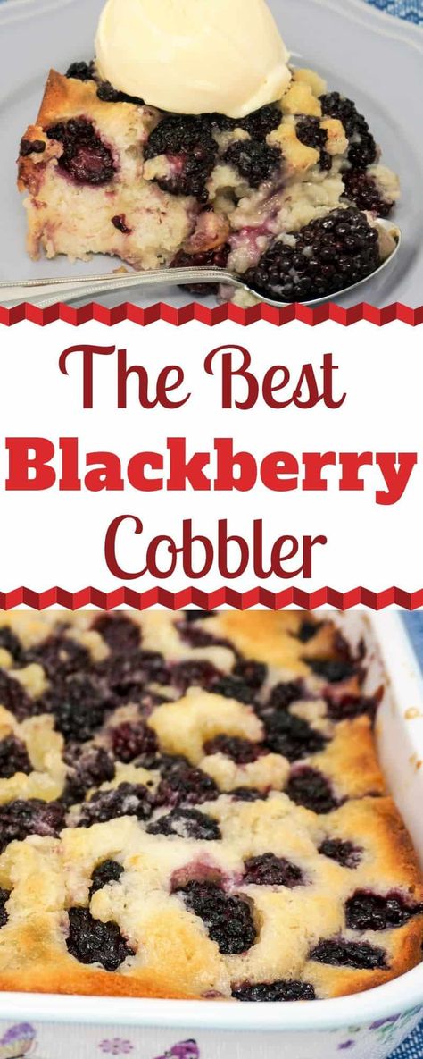 Blackberry Cobbler is the perfect summer dessert for your next BBQ. The tart blackberries are a delicious compliment to the sweet and buttery cobbler with a hint of almond. | Blackberry Cobbler with Fresh Blackberries | The Best Blackberry Cobbler | Easy Blackberry Cobbler | Black Berry | Blackberry Desserts | #Blackberry #Cobbler #Recipes #TheBest Cobbler Strawberry, Southern Blackberry Cobbler, Black Raspberry Recipes, Easy Blackberry Cobbler, Raspberry Cobbler, Berry Cobbler Recipes, Cobbler Crust, Blackberry Dessert, Blackberry Cobbler Recipe