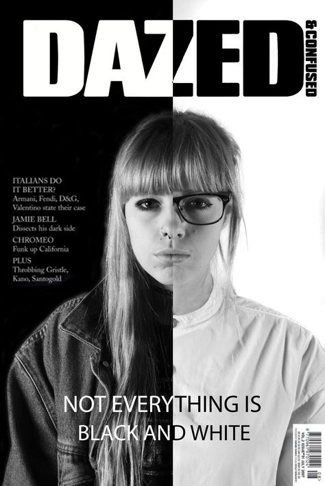 My dazed and confused magazine cover. Contrast Magazine Layout, Dazed And Confused Magazine Editorial, Magazine Masthead Design, Black And White Magazine Cover, Split Image, Magazine Cover Layout, Magazine Cover Ideas, Graphic Design Magazine, Magazine Design Cover