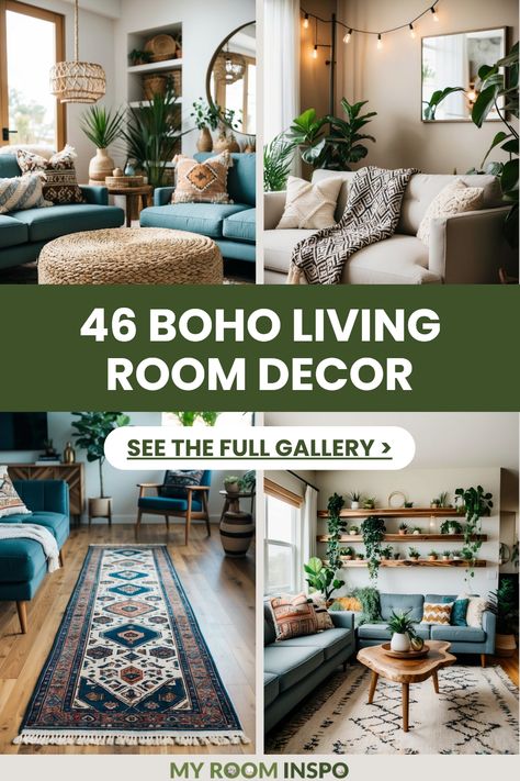 Explore 46 creative boho modern living room decor ideas showcasing cozy seating, vibrant colors, and chic accents. This pin features 4 images to inspire your next living room project. Boho Living Room Corner Decor, Boho Living Room Inspiration Grey Couch, Rustic Boho Living Room Decor Ideas, Boho Gray Living Room, Plant Boho Living Room, Boho Navy Living Room, Small Living Room Decor Boho, Boho Jungle Living Room, Modern Cottagecore Living Room