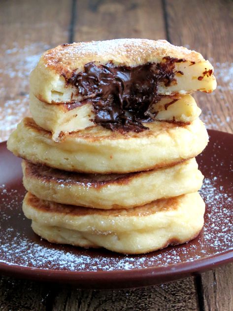 Chocolate-Filled Syrniki - Russian Cottage Cheese Pancakes Russian Cottage, Chocolate Texture, Cottage Cheese Pancakes, Cheese Pancakes, Chocolate Filling, Cottage Cheese, Pancakes, Cottage, Cheese