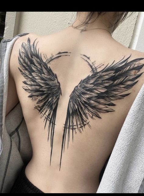 Angel Wing On Back Tattoo, Spine Tattoos Wings, Back Tattoo Angel Wings, Wing Tattoo Women, Angel Wing Tattoo Back, Wings Back Tattoo Women, Angel Wings On Back Tattoo, Back Tattoos Wings, Angel Wing Tattoo On Back