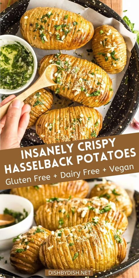 Gluten Free Side Dishes, Dairy Free Appetizers, Gluten Free Side, Gluten Free Sides, Gluten Free Potatoes, Gluten Free Sides Dishes, Hasselback Potatoes, Gluten Free Appetizers, Dairy Free Dinner