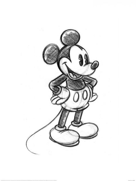 Mickey Mouse Tattoo, Mickey Mouse Sketch, Mickey Mouse Wall, Disney Poster, Mouse Sketch, Mouse Tattoos, Disney Drawings Sketches, Mouse Drawing, Mickey Mouse Art