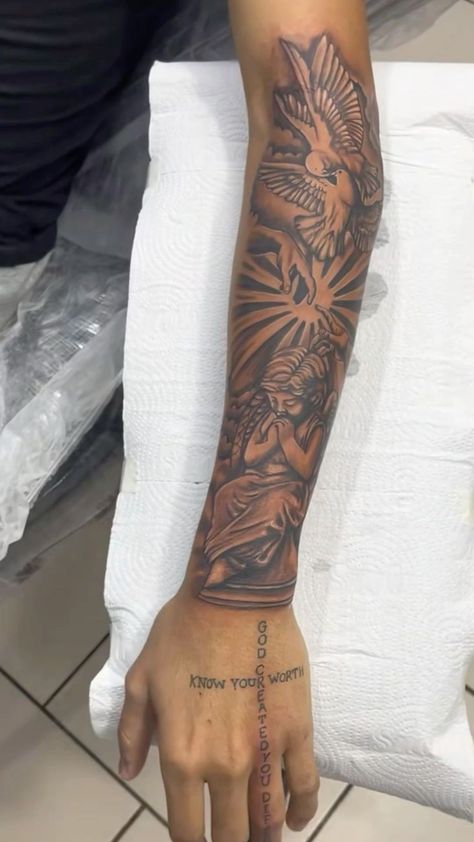 Men’s Tattoo Idea -  #Idea #Mens #Tattoo Men’s Arm Sleeve Tattoos, Tat Sleeve Men, Men’s Tattoo Sleeve Filler, Aesthetically Pleasing Tattoos, Men Meaningful Tattoo Ideas, Tattoos Sleeve Mens, Quarter Sleeve Tattoos For Women Forearm, Outer Arm Tattoo Men, Men’s Arm Tattoos