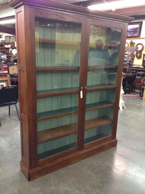 Antique bookshelf with original lead glass sliding doors. 6 feet tall by 5 feet wide!!! Antique Bookshelf With Glass Doors, Vintage Book Case With Glass Doors, Antique Bookshelf, Bookcase With Glass Doors, Door Plan, Antique Bookcase, Vintage Bookcase, Tall Bookcases, Fantasy Furniture