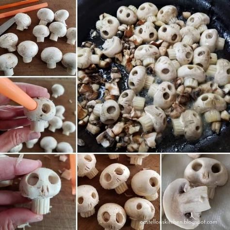 Skull Mushrooms, Bread Of The Dead, Recetas Halloween, Spooky Food, Halloween Foods, Food For Party, Halloween Dinner, Halloween Food For Party, Halloween Snacks