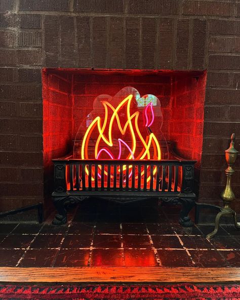 Let There Be Neon’s Instagram profile post: “Year round glow for the fireplace 🔥” Neon Sign Fireplace, Funky Fireplace, Neon S, Room Revamp, Apartment Decor Inspiration, The Fireplace, Unique Home, Neon Lighting, Unique Home Decor