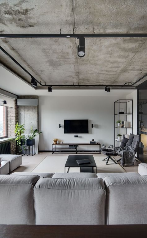 Industrial Living Room Design, Industrial Living, Industrial Livingroom, Loft Interiors, Industrial Interior Design, 아파트 인테리어, Loft Design, Loft Style, Formal Living Rooms