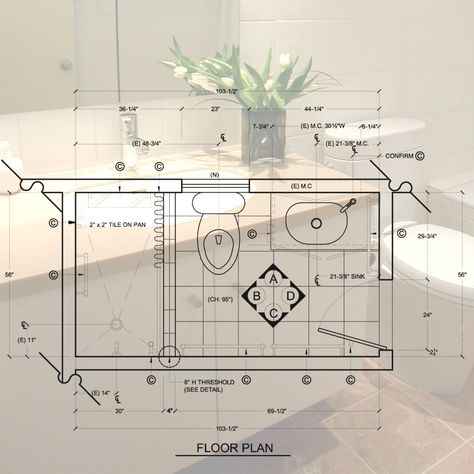 C L K Design Studio: Standard 5'x 8' Bathroom Design & Construction Document Modern Bathroom Plan, تصميم دورة مياه, Small Bathroom Floor Plans, Small Bathroom Plans, Bathroom Design Plans, Bathroom Layout Ideas, Bathroom Layout Plans, Small Bathroom Layout, Bathroom Dimensions