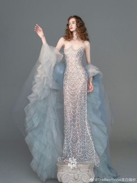 Mother Of Pearl Dress, Water Inspired Dress, Coutour Dresses, Oyster Dress, Pearl Gown, Aquamarine Dress, Wave Dress, Vampire Ball, High Fashion Dresses