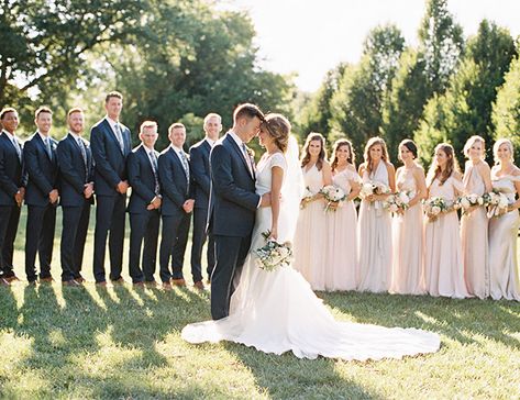 Wedding Picture Ideas With Bridesmaids Groomsmen, Big Wedding Party Photos, Wedding Reception Detail Photos, Big Bridal Party Photos, Navy And Neutral Wedding, Wedding Group Photos, Wedding Party Poses, Wedding Photography Bridal Party, Bridal Party Poses