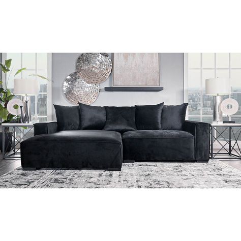 Home by Sean & Catherine Lowe Madison 2 - Piece Upholstered Sectional & Reviews | Wayfair Green Sofa Living, Black Sectional, Black Couches, Upholstered Chaise, Sofa Chaise, Upholstered Sectional, Weekend Plans, Fabric Black, Living Room Sectional